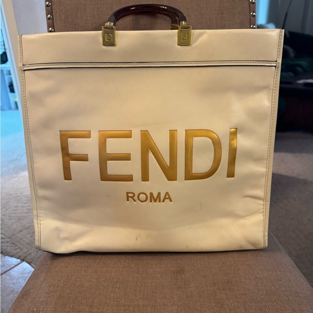 Fendi Beige Tote with Gold Details